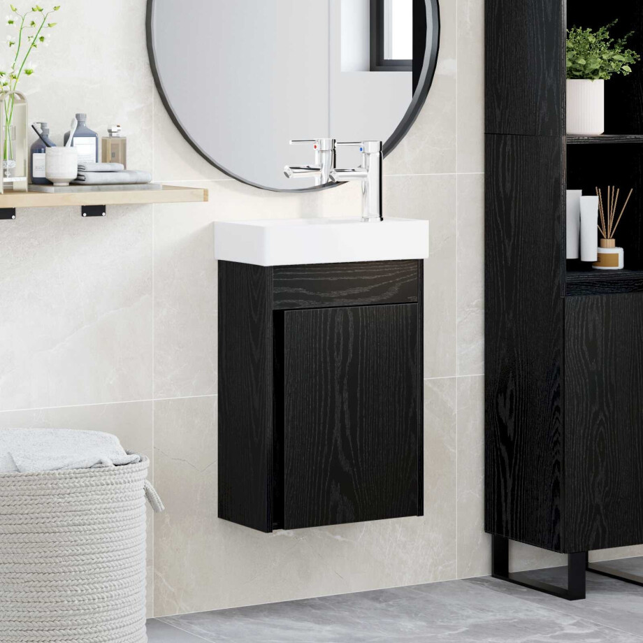 vidaXL Badkamermeubel met kraan Zwart eiken 40,5 x 22,5 x 62 cm afbeelding 1