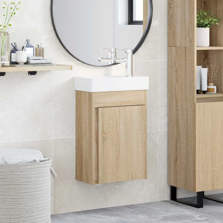 vidaXL Badkamermeubel met kraan Sonoma Eiken 40,5 x 22,5 x 62 cm vidaXL Badkamermeubel met kraan Sonoma Eiken 40,5 x 22,5 x 62 cm afbeelding 1