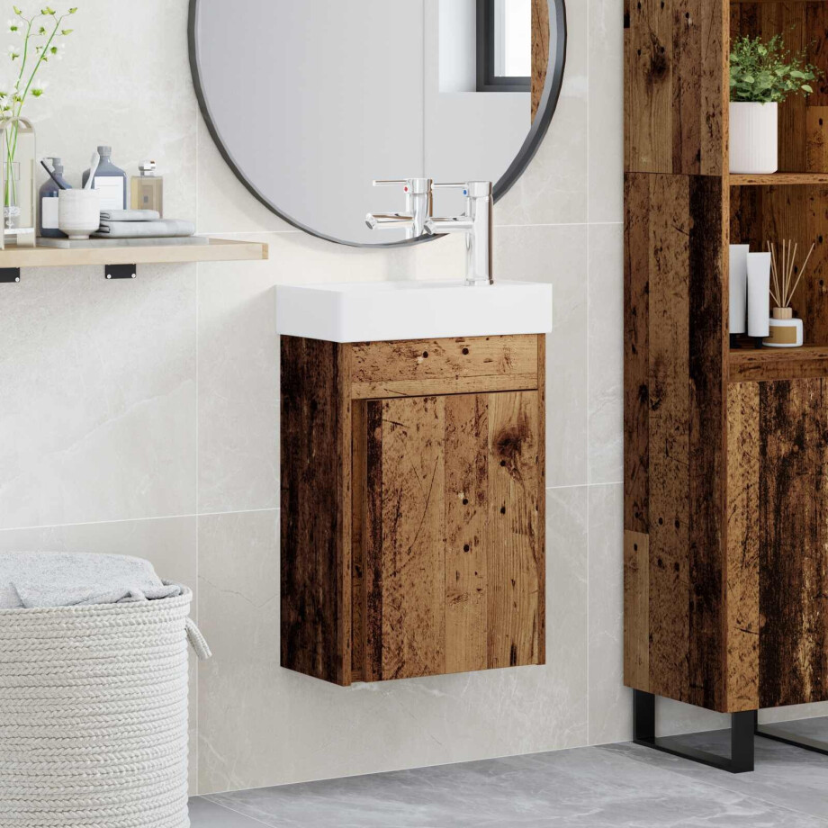 vidaXL Badkamermeubel met kraan Oud hout 40,5 x 22,5 x 62 cm afbeelding 1