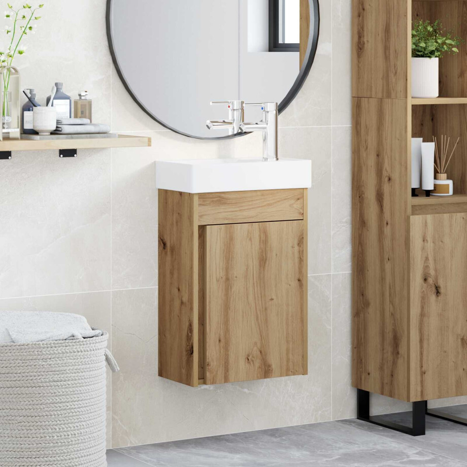 vidaXL Badkamermeubel met kraan Artisanaal eiken 40,5 x 22,5 x 62 cm vidaXL Badkamermeubel met kraan Artisanaal eiken 40,5 x 22,5 x 62 cm afbeelding 1