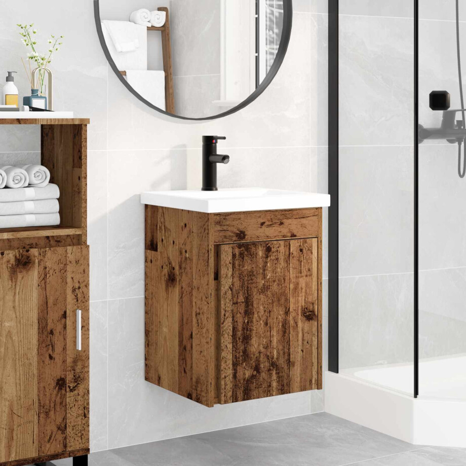 vidaXL Badkamermeubel met kraan Oud hout 42 x 40 x 74,5 cm afbeelding 1