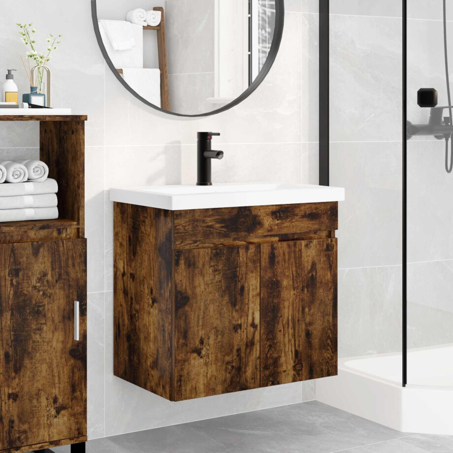 vidaXL Badkamermeubel met kraan Gerookt eiken 61 x 40 x 74,5 cm afbeelding 1