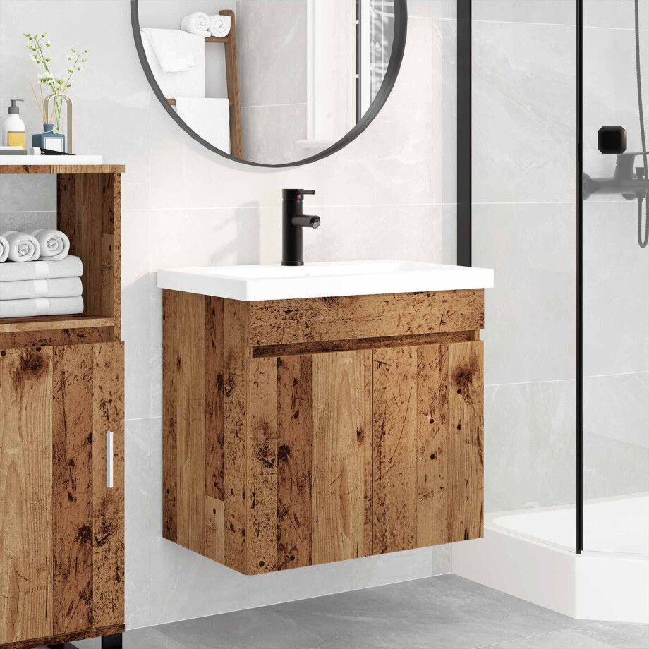vidaXL Badkamermeubel met kraan Oud hout 61 x 40 x 74,5 cm afbeelding 1