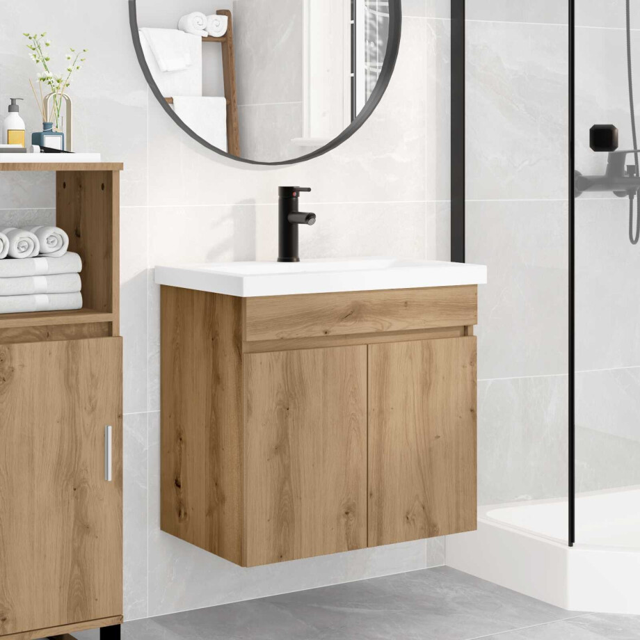 vidaXL Badkamermeubel met kraan Artisanaal eiken 61 x 40 x 74,5 cm vidaXL Badkamermeubel met kraan Artisanaal eiken 61 x 40 x 74,5 cm afbeelding 1