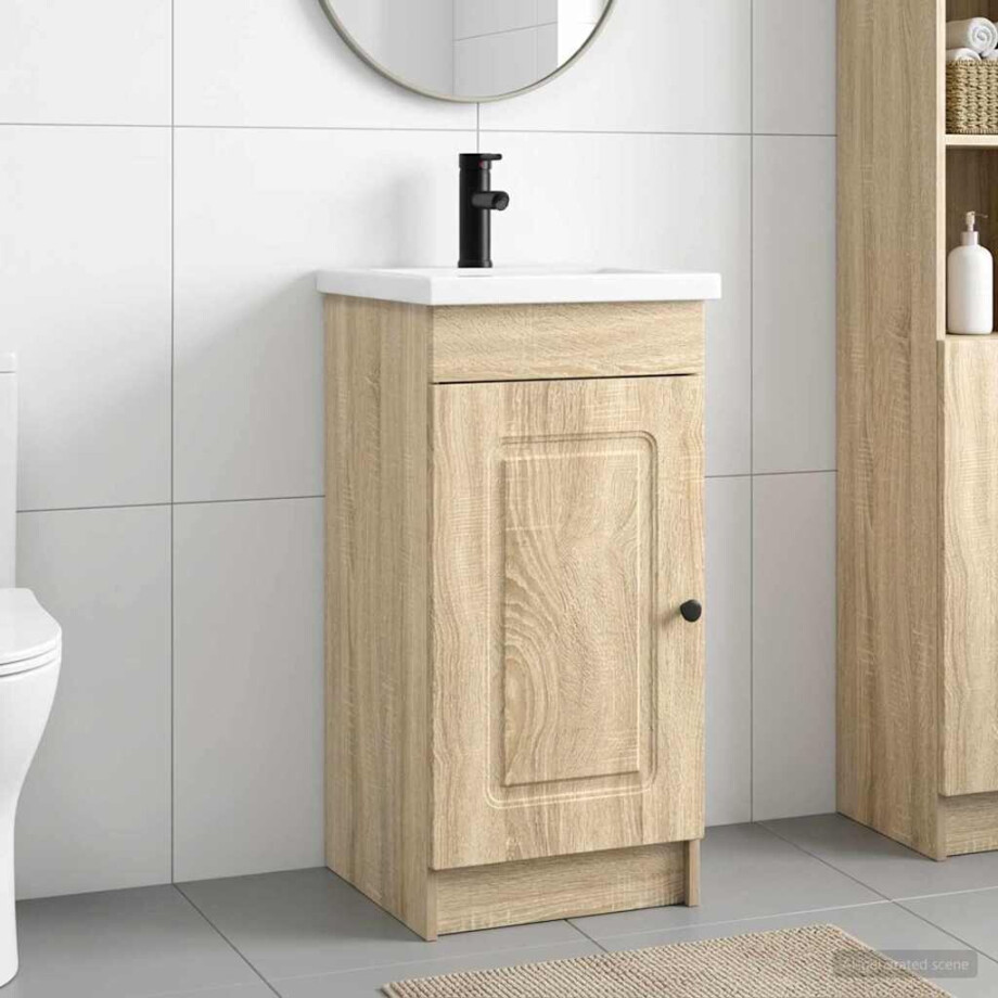 vidaXL Badkamermeubel met Wasbak Sonoma Eiken 42 x 40 x 84,5 cm afbeelding 1