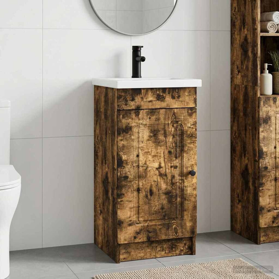 vidaXL Badkamermeubel met Wasbak Gerookt eiken 42 x 40 x 84,5 cm afbeelding 1