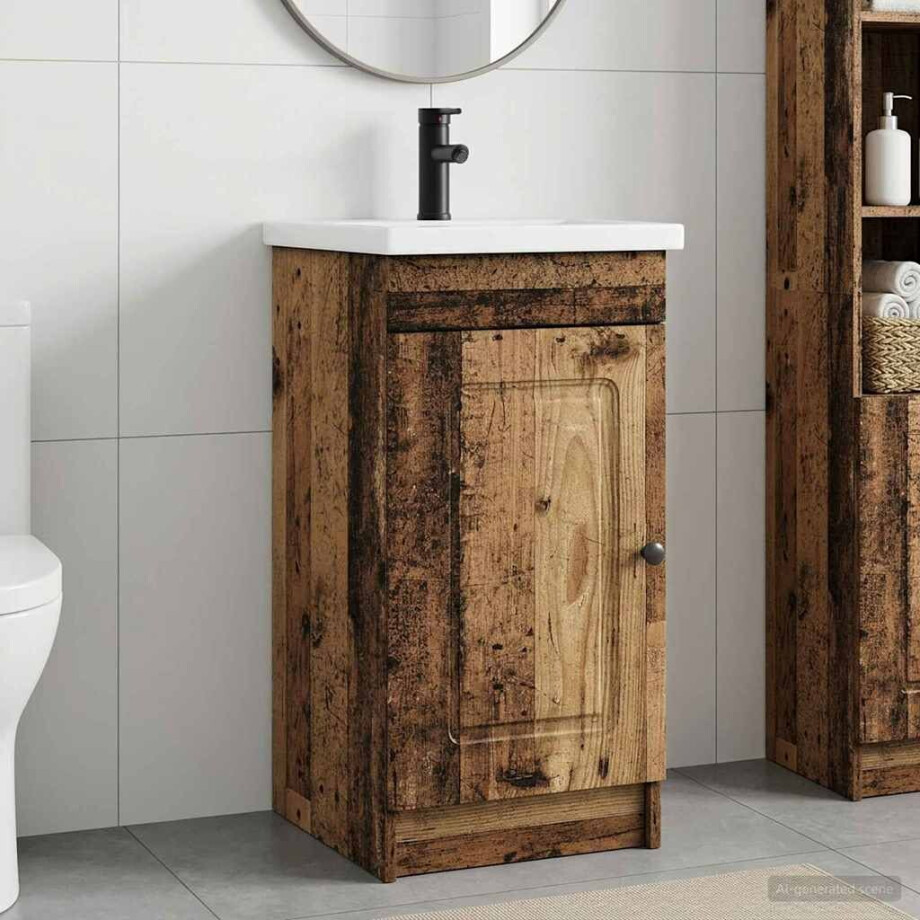 vidaXL Badkamermeubel met Wasbak Oud hout 42 x 40 x 84,5 cm vidaXL Badkamermeubel met Wasbak Oud hout 42 x 40 x 84,5 cm afbeelding 1
