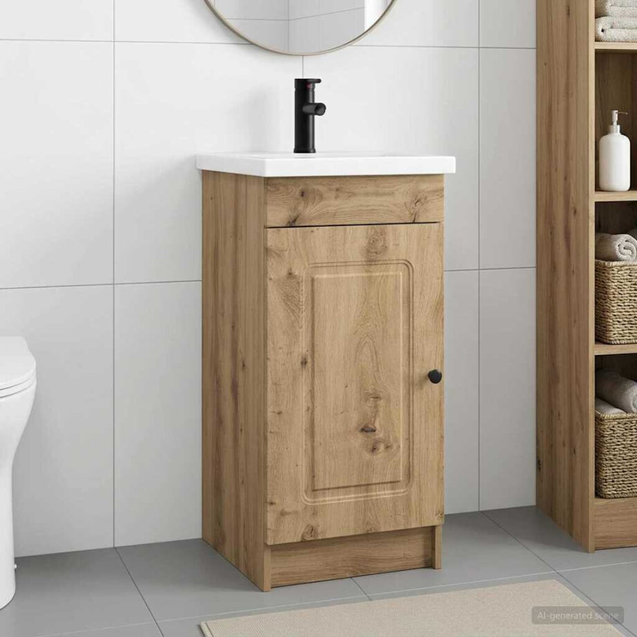 vidaXL Badkamermeubel met Wasbak Artisanaal eiken 42 x 40 x 84,5 cm afbeelding 1
