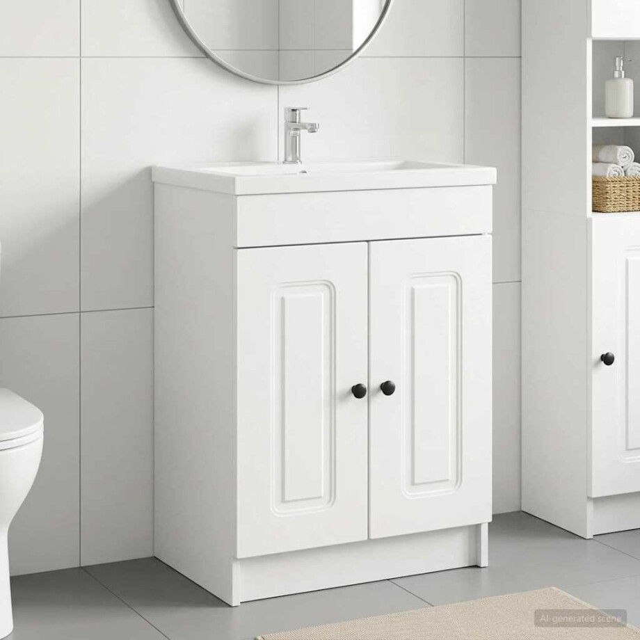 vidaXL Badkamer onder wastafel kast Wit 56 x 37,5 x 81 cm Bewerkt hout vidaXL Badkamer onder wastafel kast Wit 56 x 37,5 x 81 cm Bewerkt hout afbeelding 1