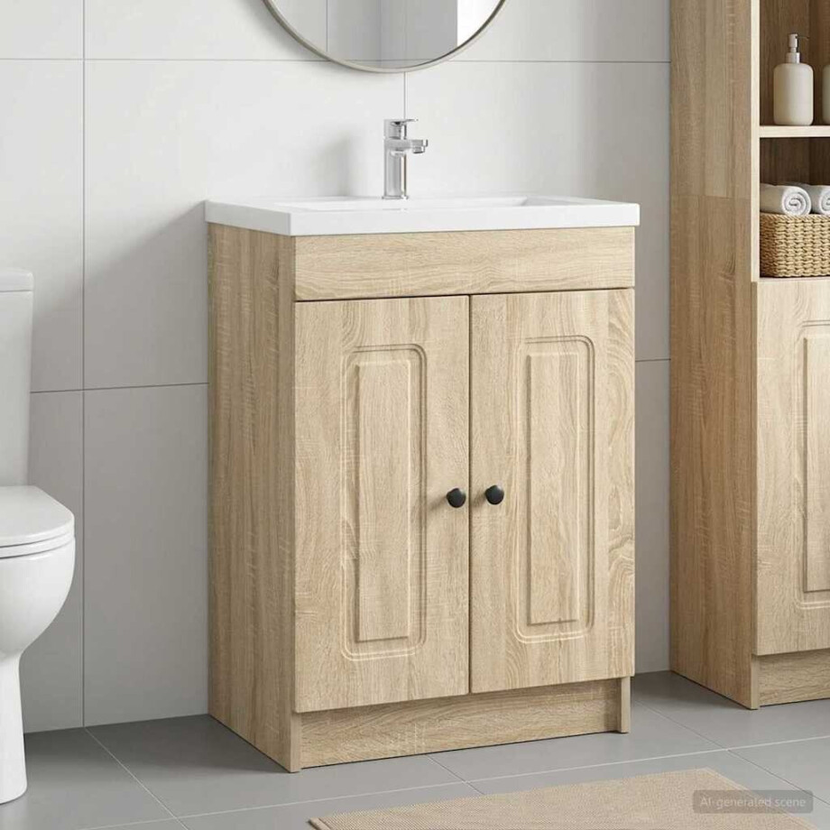 vidaXL Badkamer onder wastafel kast Sonoma Eiken 56 x 37,5 x 81 cm afbeelding 1