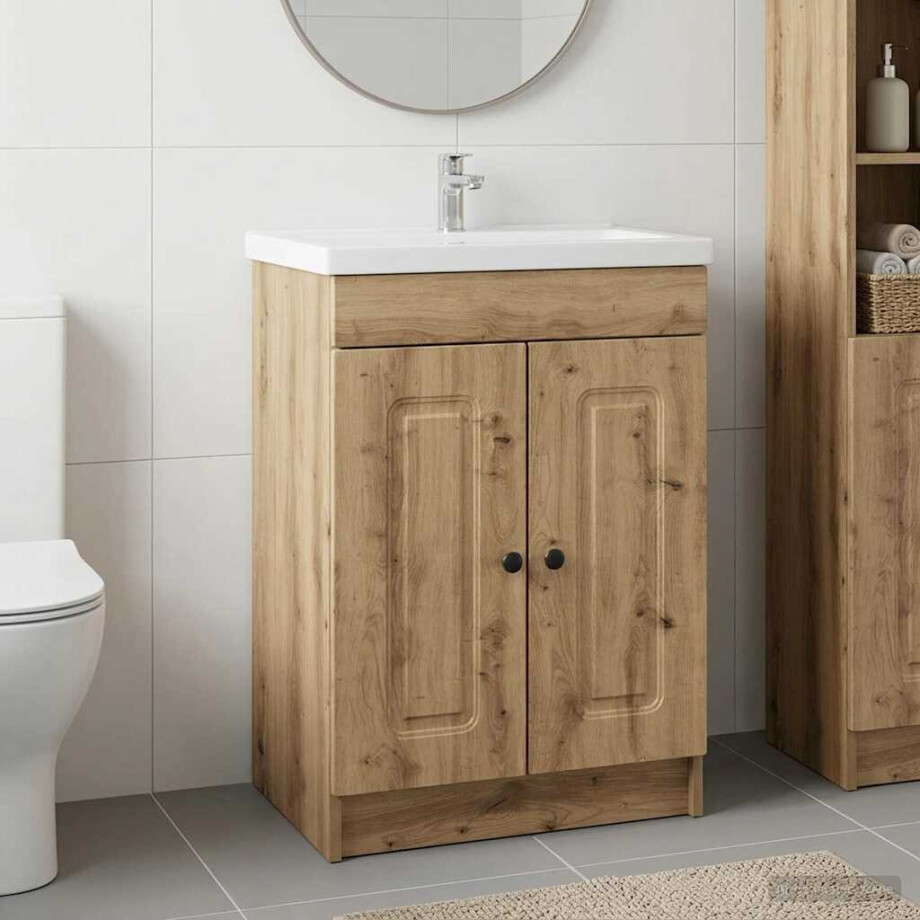 vidaXL Badkamer onder wastafel kast Artisanaal eiken 56 x 37,5 x 81 cm afbeelding 1