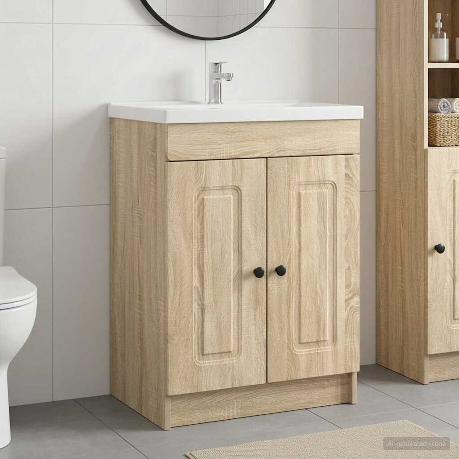 vidaXL Badkamer onder wastafel kast Sonoma Eiken 78,5 x 37,5 x 81 cm afbeelding 1