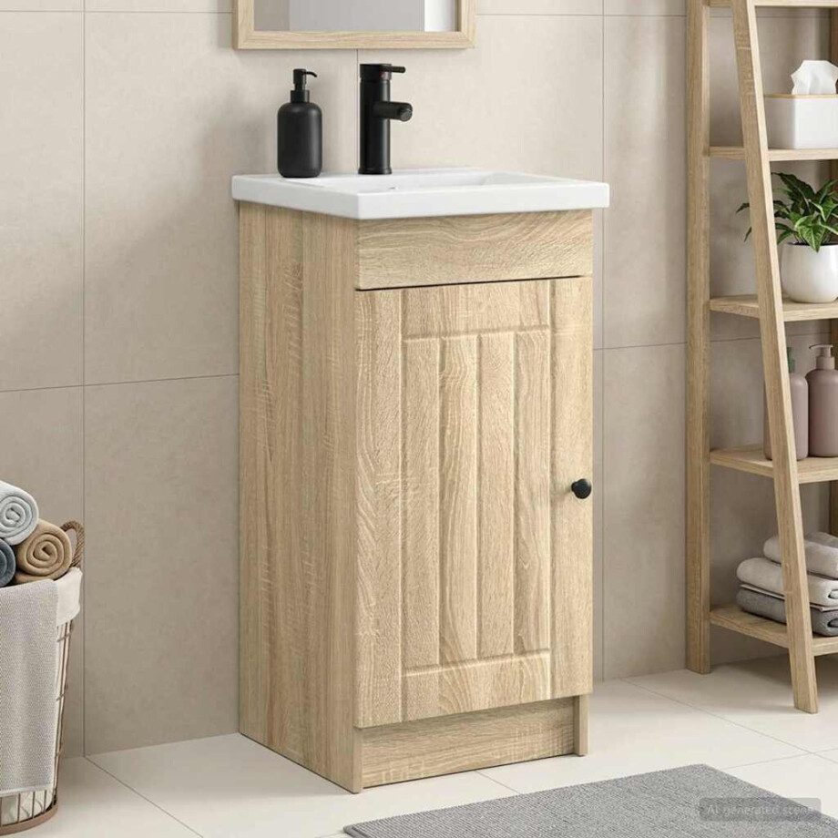 vidaXL Badkamermeubel met Wasbak Sonoma Eiken 42 x 40 x 84,5 cm afbeelding 1