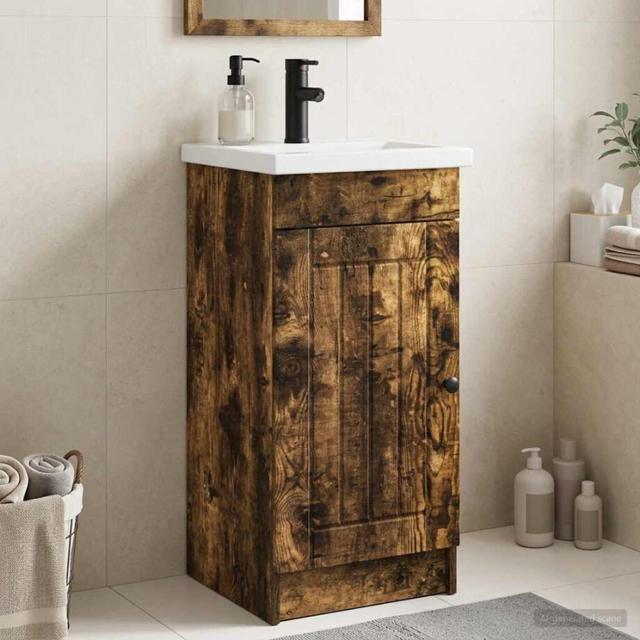 vidaXL Badkamermeubel met Wasbak Gerookt eiken 42 x 40 x 84,5 cm vidaXL Badkamermeubel met Wasbak Gerookt eiken 42 x 40 x 84,5 cm afbeelding 1