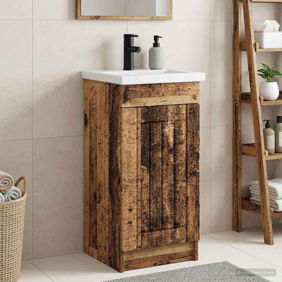 vidaXL Badkamermeubel met Wasbak Oud hout 42 x 40 x 84,5 cm vidaXL Badkamermeubel met Wasbak Oud hout 42 x 40 x 84,5 cm afbeelding 1
