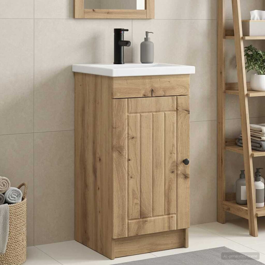vidaXL Badkamermeubel met Wasbak Artisanaal eiken 42 x 40 x 84,5 cm afbeelding 1