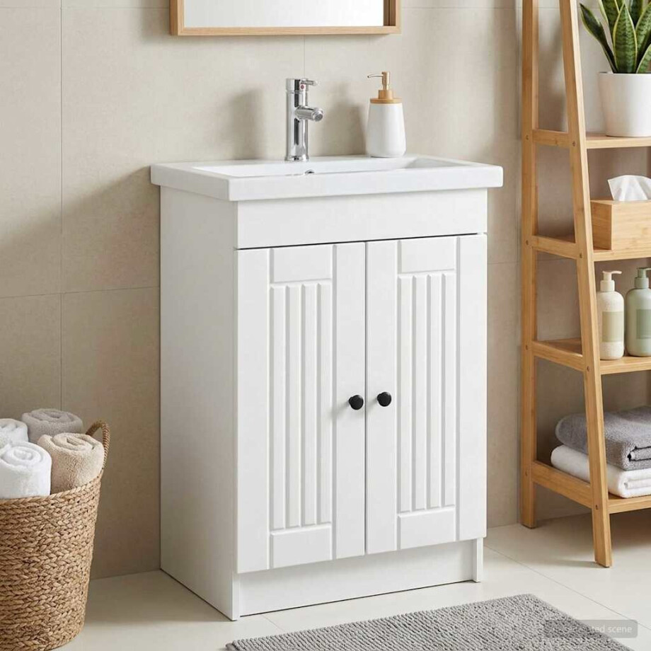vidaXL Badkamer onder wastafel kast Wit 56 x 37,5 x 81 cm Bewerkt hout vidaXL Badkamer onder wastafel kast Wit 56 x 37,5 x 81 cm Bewerkt hout afbeelding 1