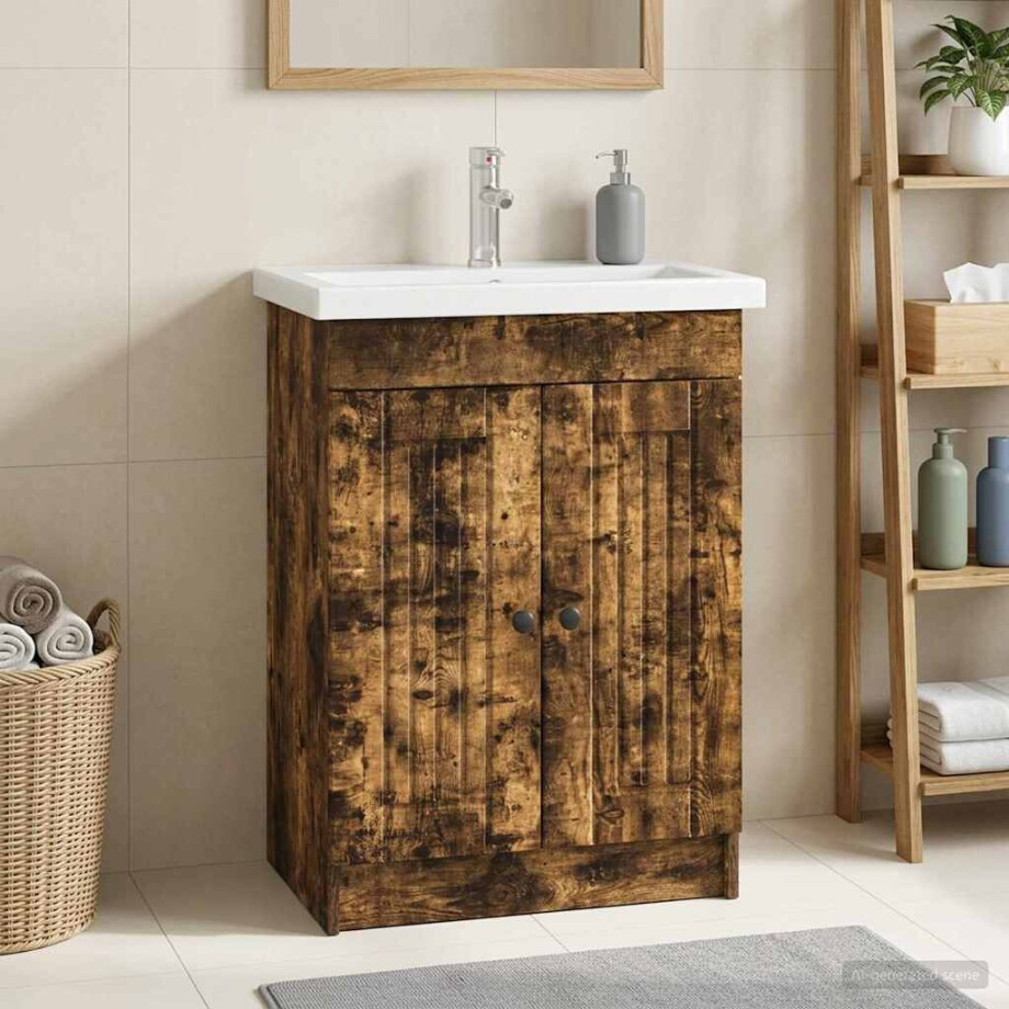 vidaXL Badkamer onder wastafel kast Gerookt eiken 56 x 37,5 x 81 cm afbeelding 1