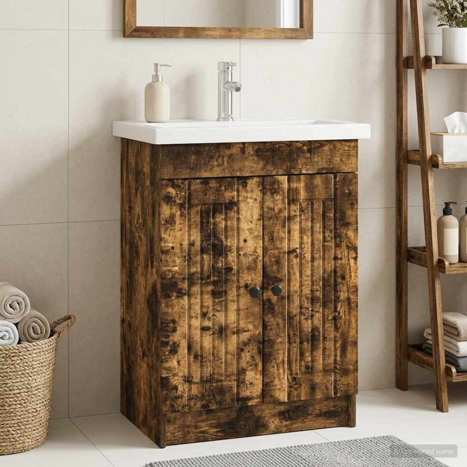 vidaXL Badkamer onder wastafel kast Gerookt eiken 78,5 x 37,5 x 81 cm afbeelding 1