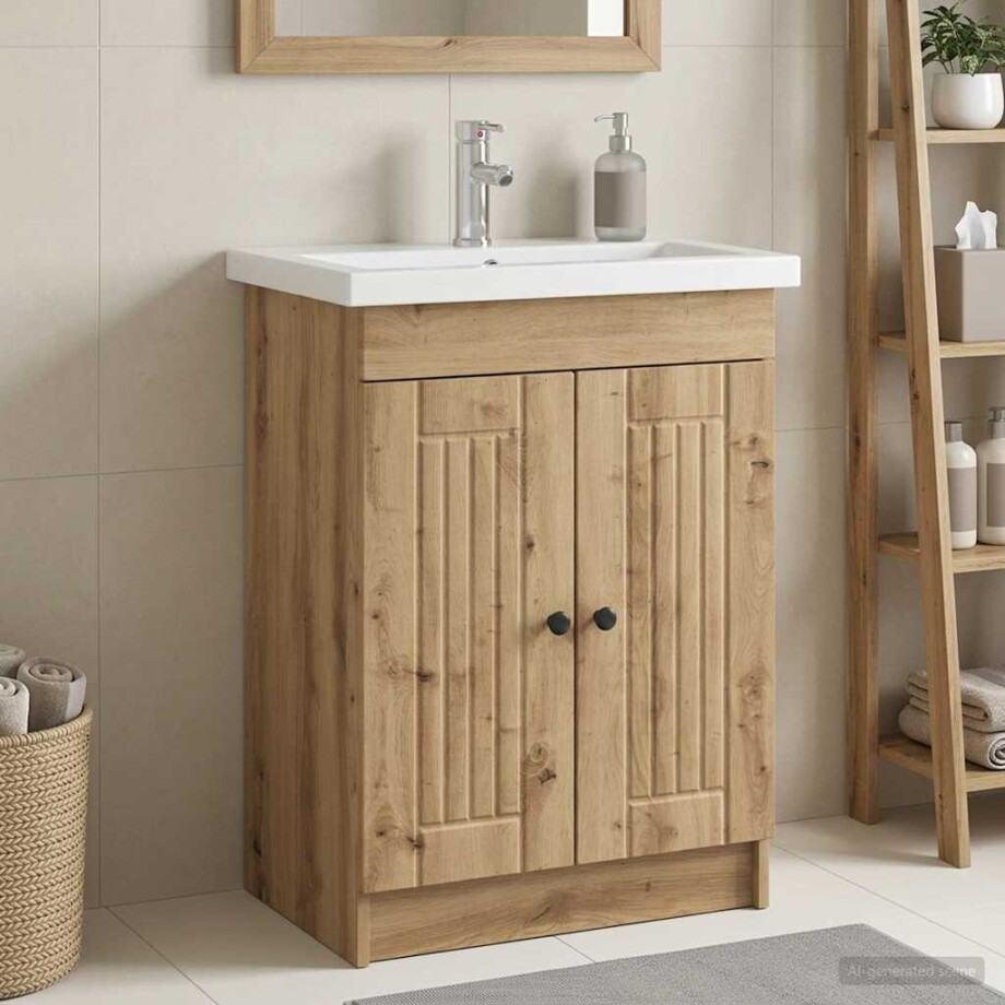 vidaXL Badkamer onder wastafel kast Artisanaal eiken afbeelding 1