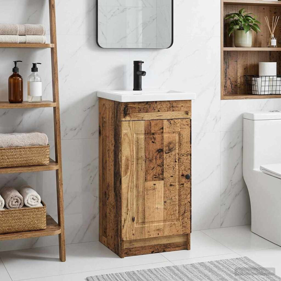 vidaXL Badkamermeubel met Wasbak Oud hout 42 x 40 x 84,5 cm vidaXL Badkamermeubel met Wasbak Oud hout 42 x 40 x 84,5 cm afbeelding 1