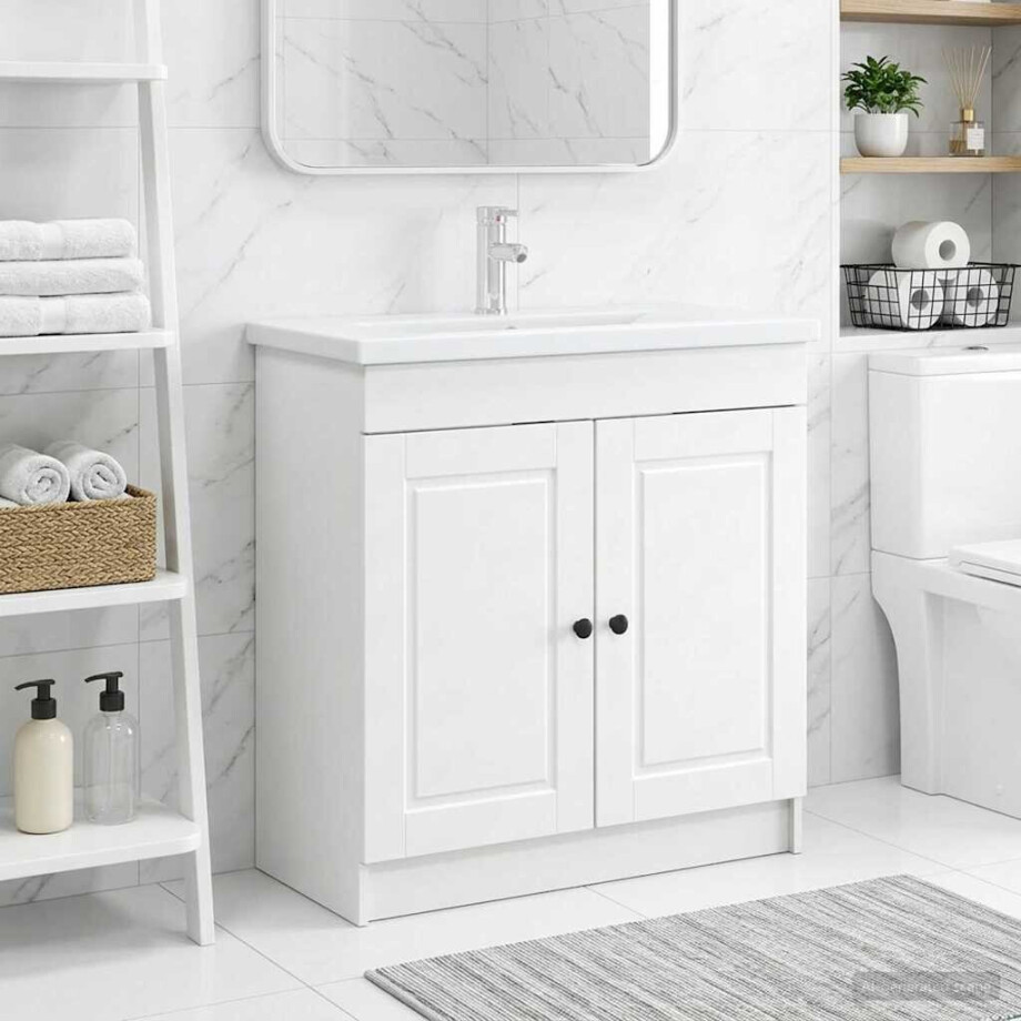 vidaXL Badkamer onder wastafel kast Wit 56 x 37,5 x 81 cm Bewerkt hout vidaXL Badkamer onder wastafel kast Wit 56 x 37,5 x 81 cm Bewerkt hout afbeelding 1