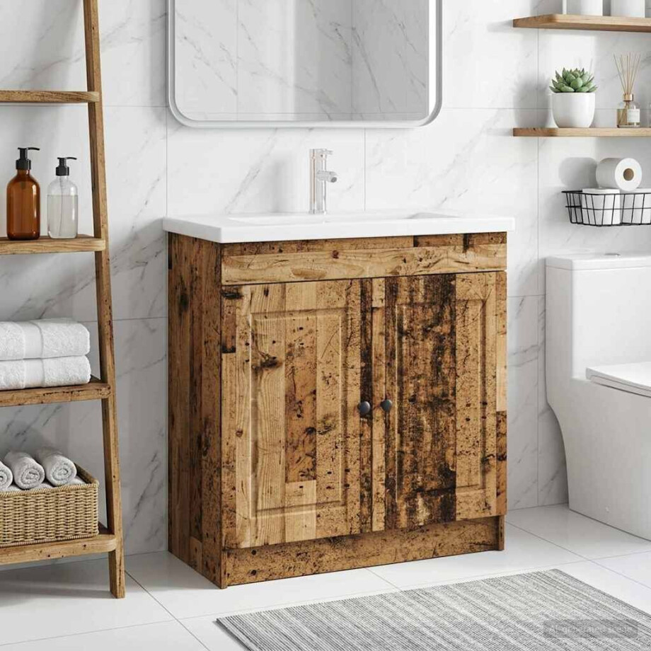 vidaXL Badkamer onder wastafel kast Oud hout 78,5 x 37,5 x 81 cm vidaXL Badkamer onder wastafel kast Oud hout 78,5 x 37,5 x 81 cm afbeelding 1
