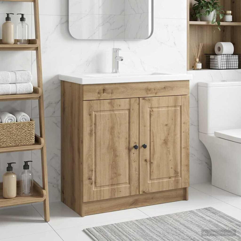 vidaXL Badkamer onder wastafel kast Artisanaal eiken afbeelding 1