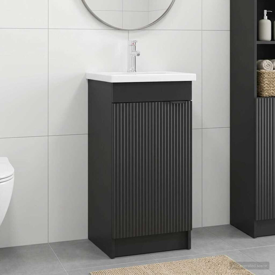 vidaXL Badkamermeubel met Wasbak Zwart 42 x 40 x 84,5 cm Bewerkt hout vidaXL Badkamermeubel met Wasbak Zwart 42 x 40 x 84,5 cm Bewerkt hout afbeelding 1
