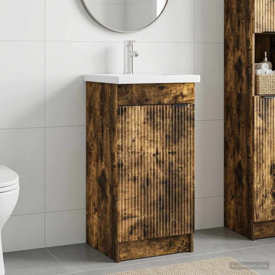 vidaXL Badkamermeubel met Wasbak Gerookt eiken 42 x 40 x 84,5 cm vidaXL Badkamermeubel met Wasbak Gerookt eiken 42 x 40 x 84,5 cm afbeelding 1