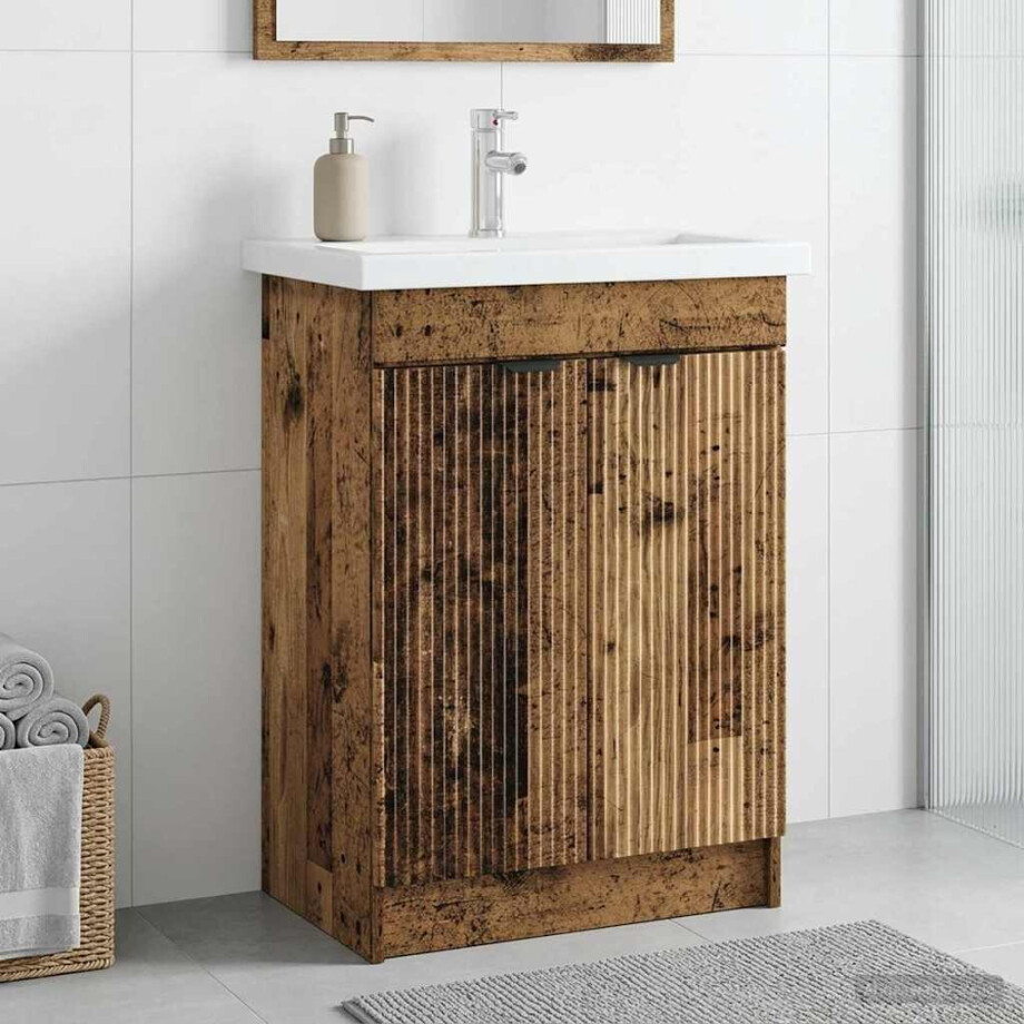 vidaXL Badkamer onder wastafel kast Oud hout 56 x 37,5 x 81 cm vidaXL Badkamer onder wastafel kast Oud hout 56 x 37,5 x 81 cm afbeelding 1
