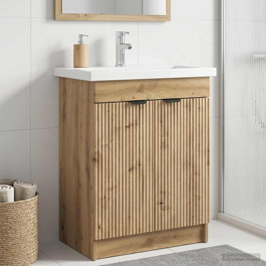 vidaXL Badkamer onder wastafel kast Artisanaal eiken 56 x 37,5 x 81 cm afbeelding 1