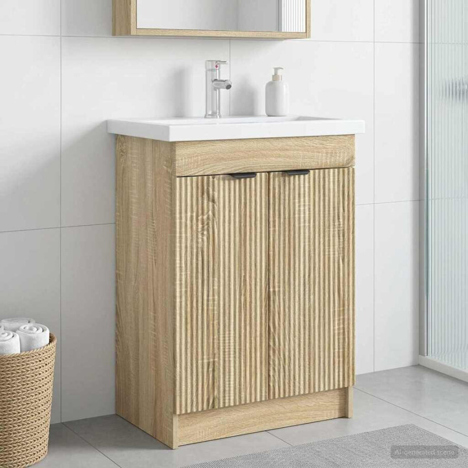 vidaXL Badkamer onder wastafel kast Sonoma Eiken 78,5 x 37,5 x 81 cm afbeelding 1
