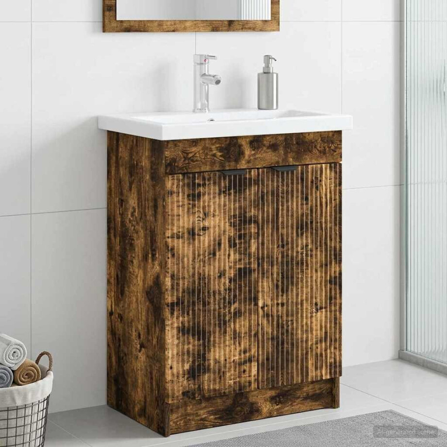 vidaXL Badkamer onder wastafel kast Gerookt eiken 78,5 x 37,5 x 81 cm afbeelding 1