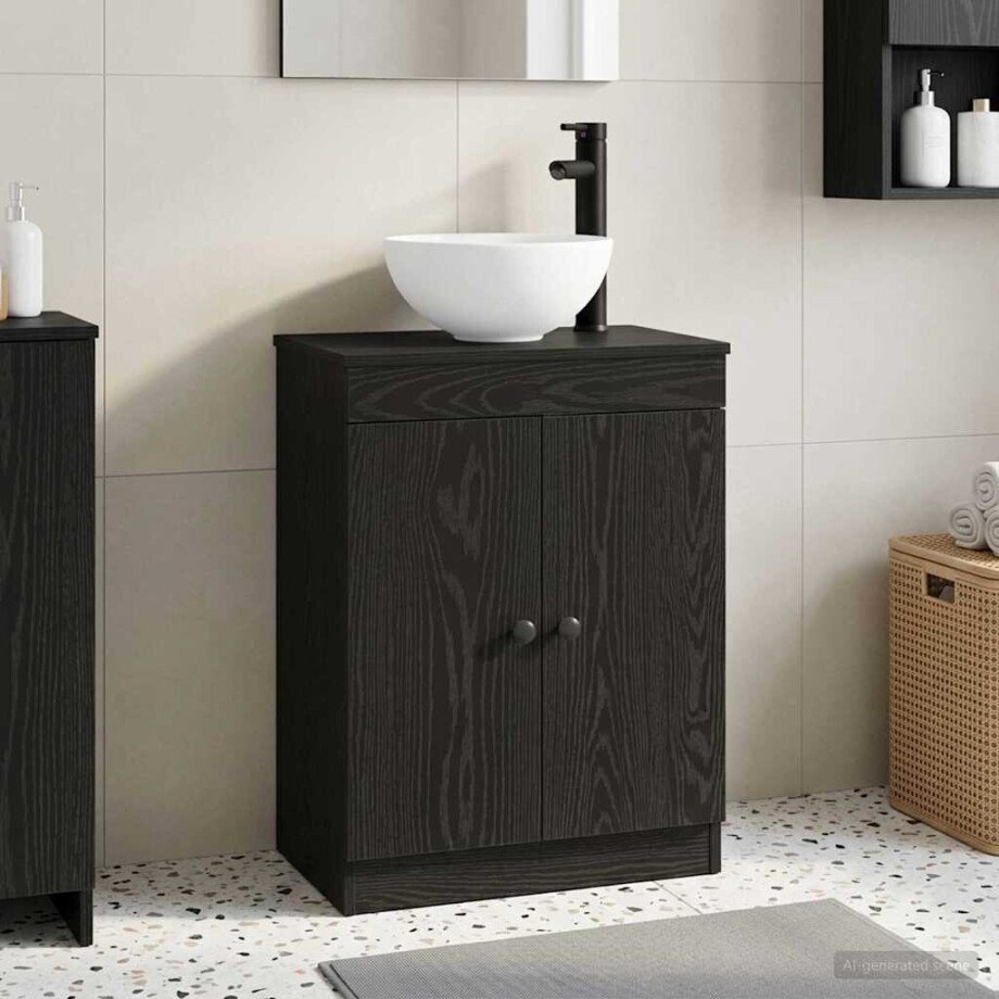 vidaXL Badkamermeubel met Wasbak Zwart 54 x 35 x 83 cm Bewerkt hout vidaXL Badkamermeubel met Wasbak Zwart 54 x 35 x 83 cm Bewerkt hout afbeelding 1