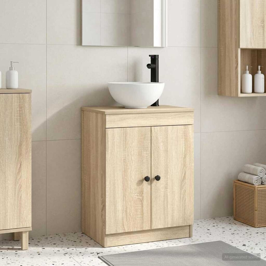 vidaXL Badkamermeubel met Wasbak Sonoma Eiken 54 x 35 x 83 cm afbeelding 1