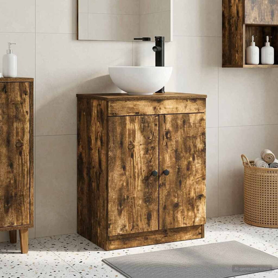 vidaXL Badkamermeubel met Wasbak Gerookt eiken 54 x 35 x 83 cm afbeelding 1