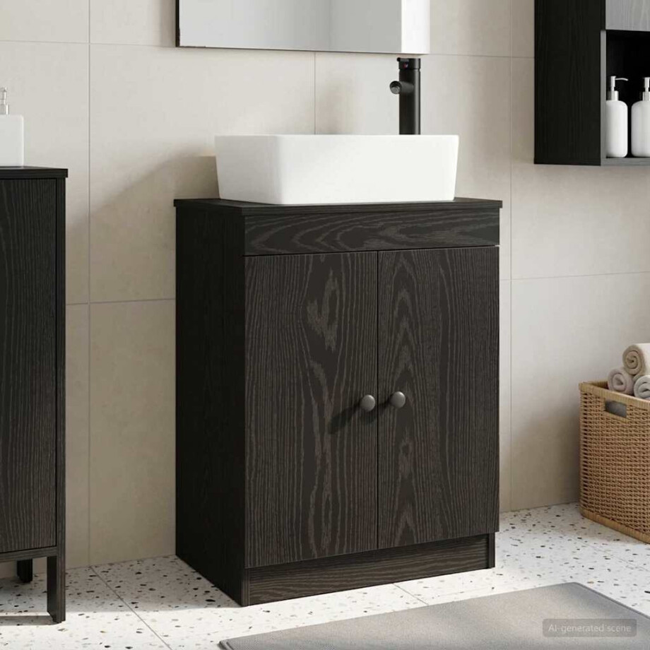 vidaXL Badkamermeubel met Wasbak Zwart 54 x 35 x 83 cm Bewerkt hout vidaXL Badkamermeubel met Wasbak Zwart 54 x 35 x 83 cm Bewerkt hout afbeelding 1