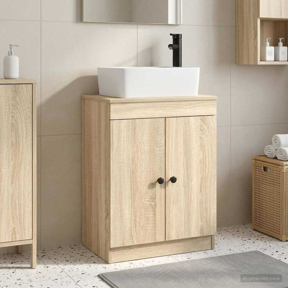 vidaXL Badkamermeubel met Wasbak Sonoma Eiken 54 x 35 x 83 cm afbeelding 1