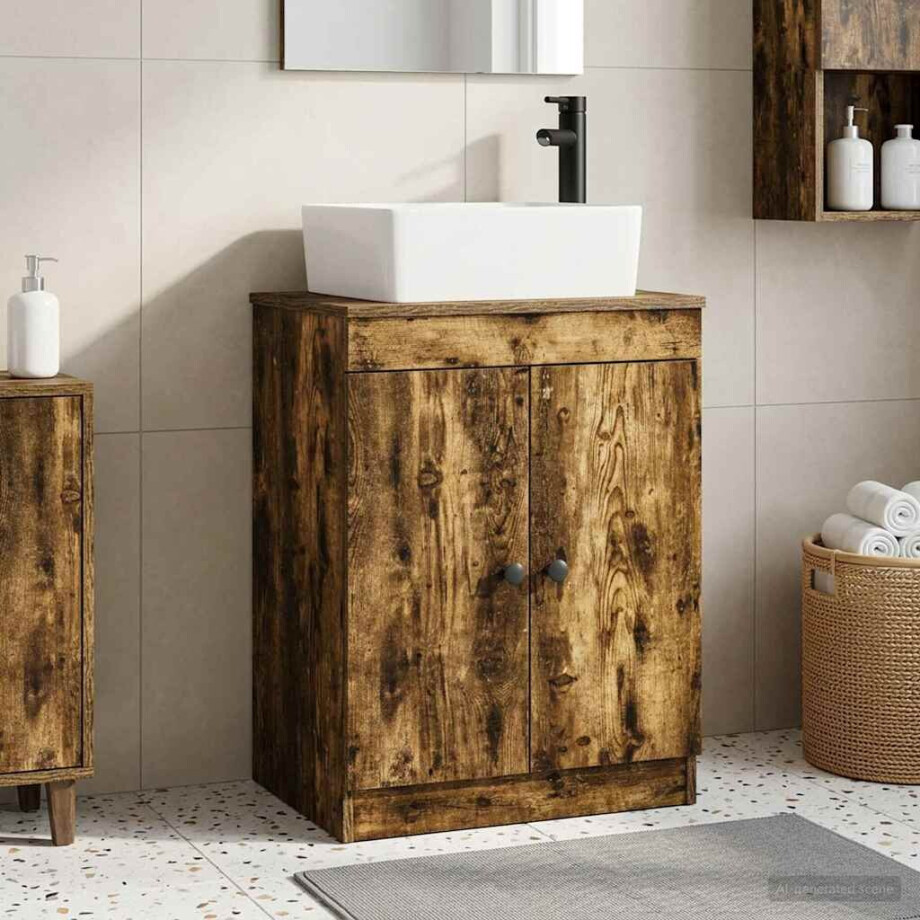 vidaXL Badkamermeubel met Wasbak Gerookt eiken 54 x 35 x 83 cm vidaXL Badkamermeubel met Wasbak Gerookt eiken 54 x 35 x 83 cm afbeelding 1