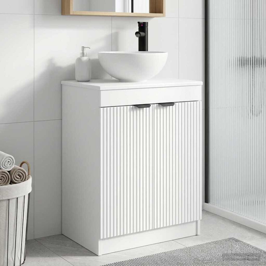 vidaXL Badkamermeubel met Wasbak Wit 54 x 35 x 83 cm Bewerkt hout afbeelding 1