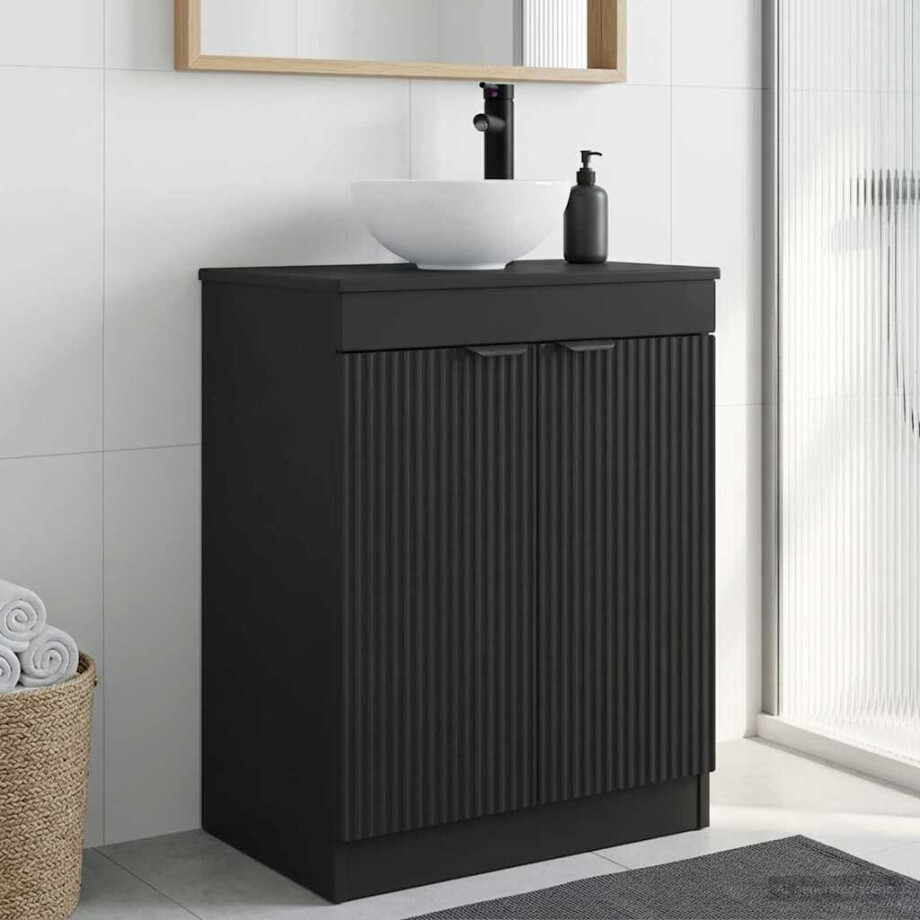 vidaXL Badkamermeubel met Wasbak Zwart 54 x 35 x 83 cm Bewerkt hout vidaXL Badkamermeubel met Wasbak Zwart 54 x 35 x 83 cm Bewerkt hout afbeelding 1