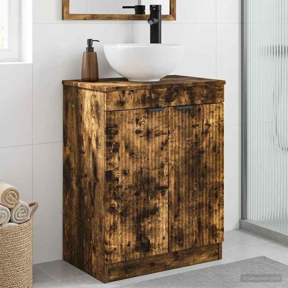 vidaXL Badkamermeubel met Wasbak Gerookt eiken 54 x 35 x 83 cm vidaXL Badkamermeubel met Wasbak Gerookt eiken 54 x 35 x 83 cm afbeelding 1
