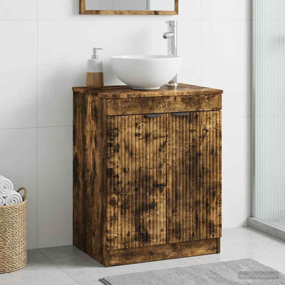 vidaXL Badkamerkast Gerookt eiken 54 x 41 x 70 cm Bewerkt hout afbeelding 1