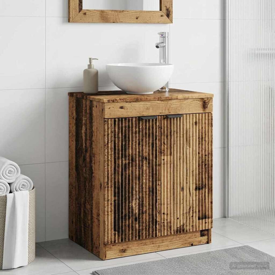 vidaXL Badkamerkast Oud hout 54 x 41 x 70 cm Bewerkt hout afbeelding 1