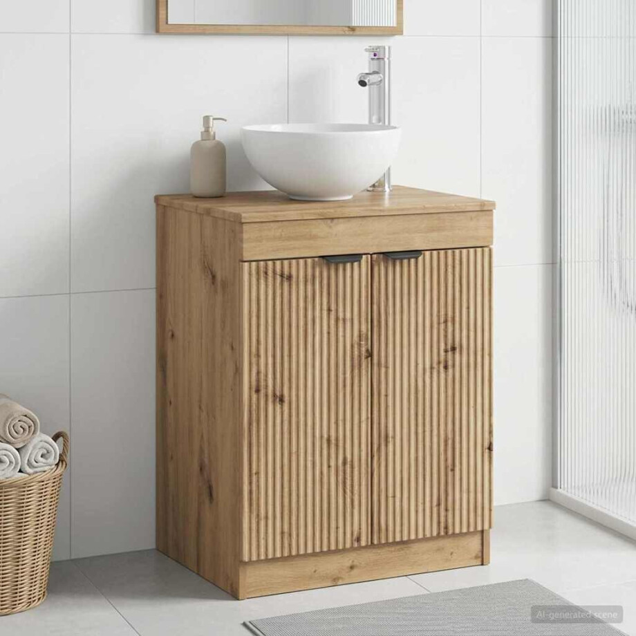 vidaXL Badkamerkast Artisanaal eiken 54 x 41 x 70 cm Bewerkt hout afbeelding 1