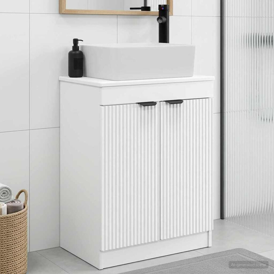 vidaXL Badkamermeubel met Wasbak Wit 54 x 35 x 83 cm Bewerkt hout afbeelding 1
