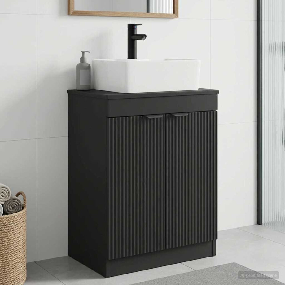 vidaXL Badkamermeubel met Wasbak Zwart 54 x 35 x 83 cm Bewerkt hout vidaXL Badkamermeubel met Wasbak Zwart 54 x 35 x 83 cm Bewerkt hout afbeelding 1