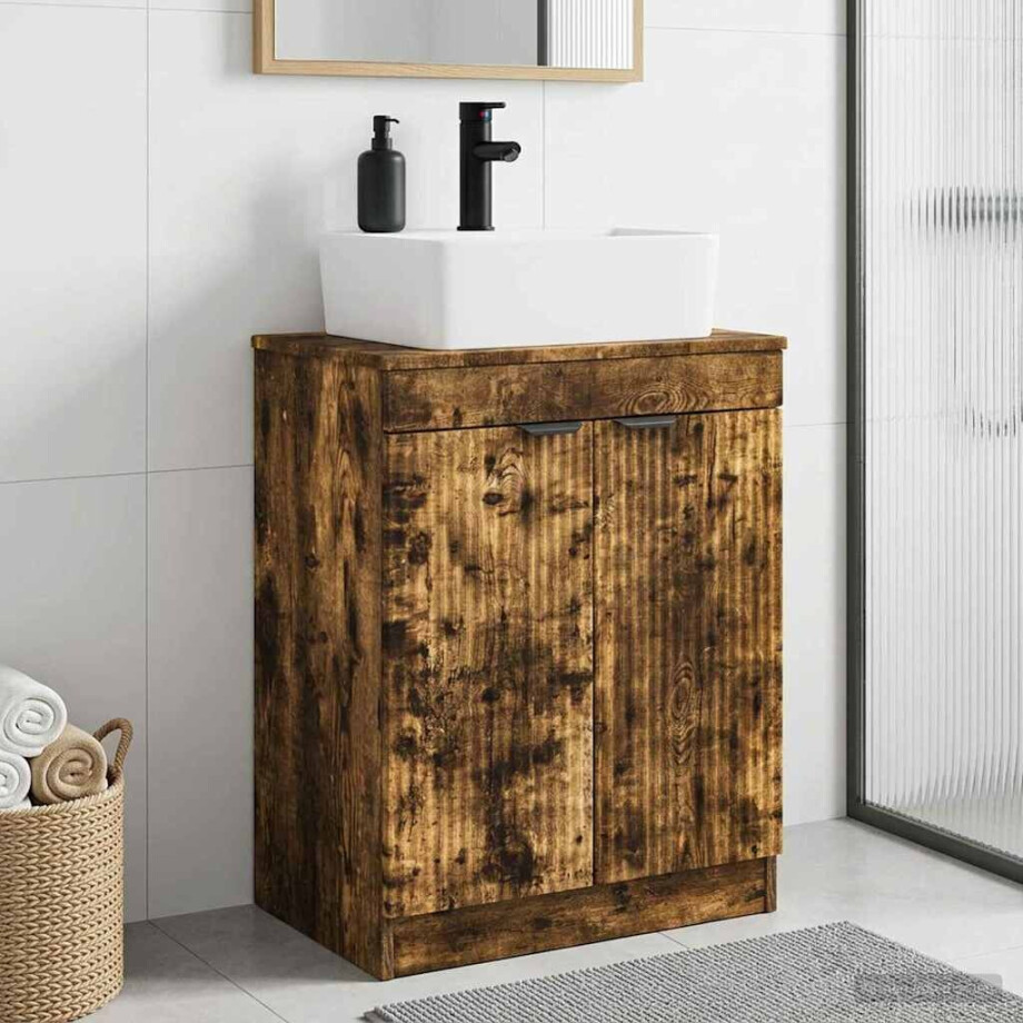 vidaXL Badkamermeubel met Wasbak Gerookt eiken 54 x 35 x 83 cm vidaXL Badkamermeubel met Wasbak Gerookt eiken 54 x 35 x 83 cm afbeelding 1
