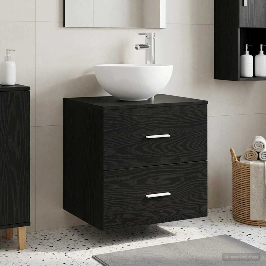 vidaXL Wandgemonteerde Wastafel Vanity Zwart eiken 49,5 x 35 x 63 cm afbeelding 1